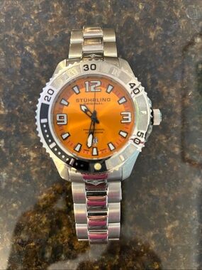 Stuhrling Original Men's Stainless Steel Watch with Orange Dial